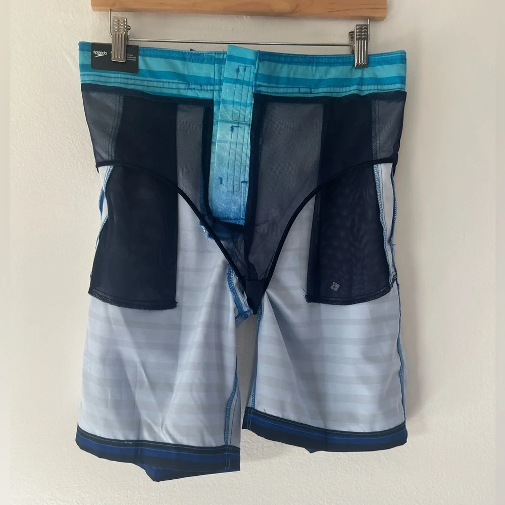 Speedo‎ Eco Comfort Stretch Bondi Boardshorts Palace Blue Striped Swim Trunks